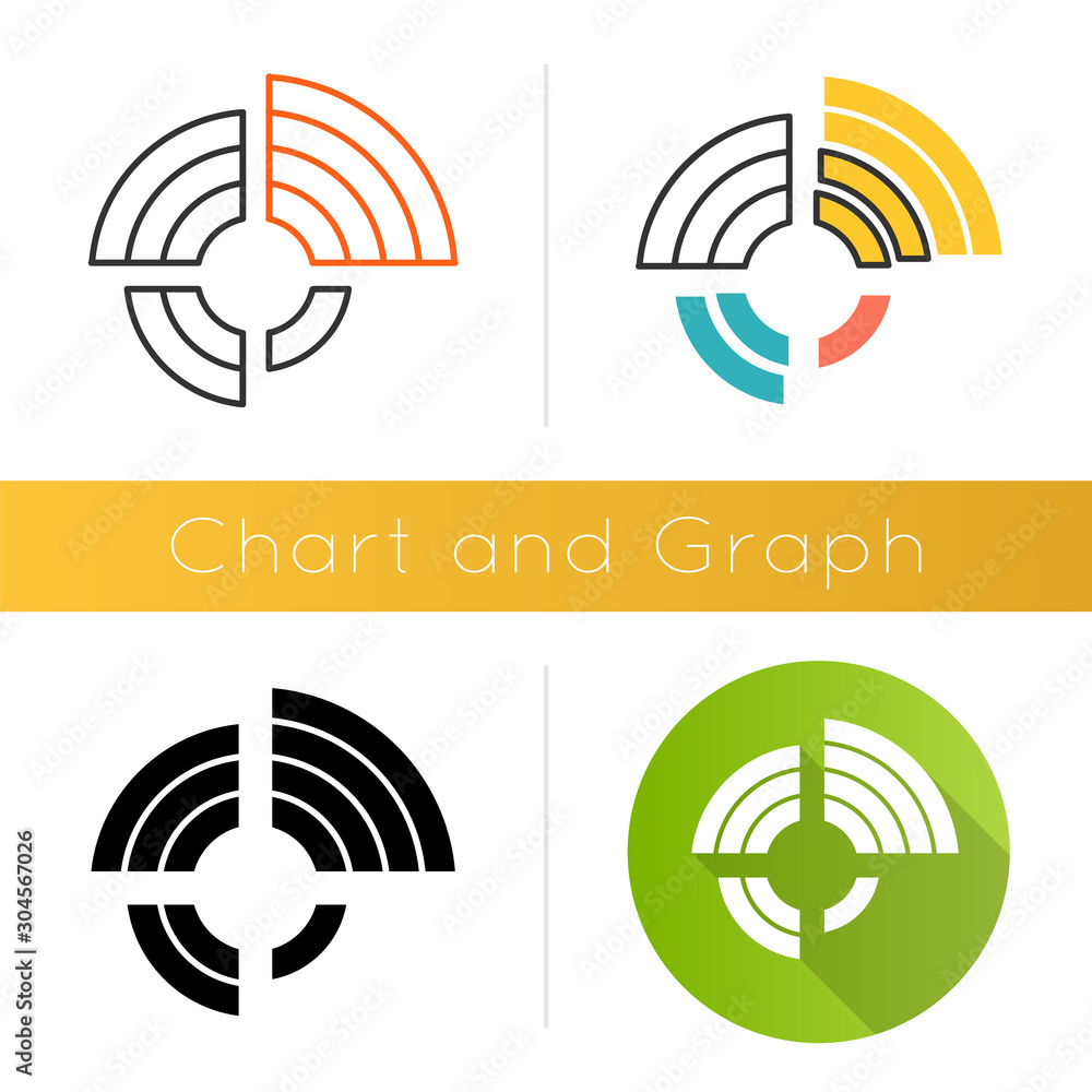 Poster radial diagram icon. round chart, graph. radar diagram. multivariate data. spider chart. info value 