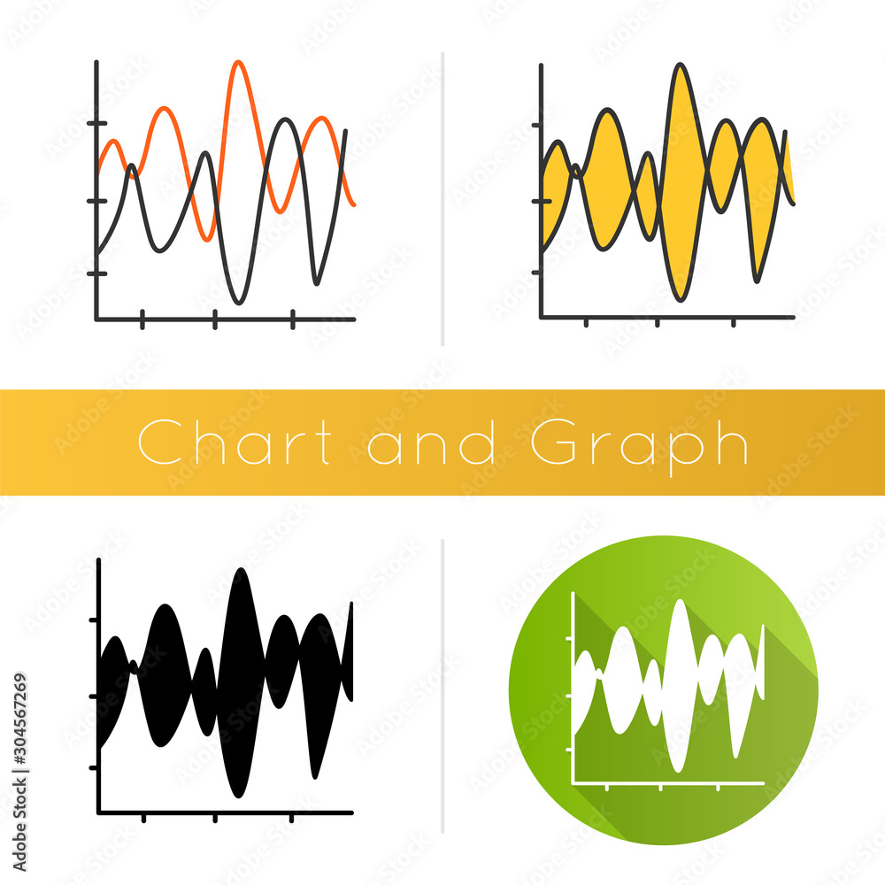Poster stream graph icon. seismic chart. amplitudes and motion waves. radiation curve diagram. science rese