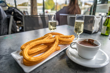 churros con chocolate, a typical Spanish sweet snack