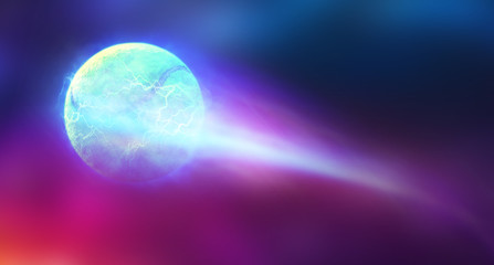 Imagine a tennis ball that has been hit forward with very high speed. And the lightning power is the current around the tennis ball And bright light is a beautiful background image design