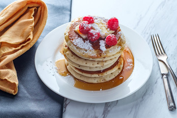Pancakes Maple Syrup Raspberries
