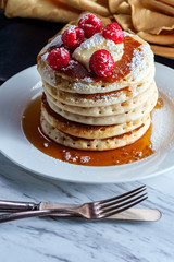 Pancakes Maple Syrup Raspberries