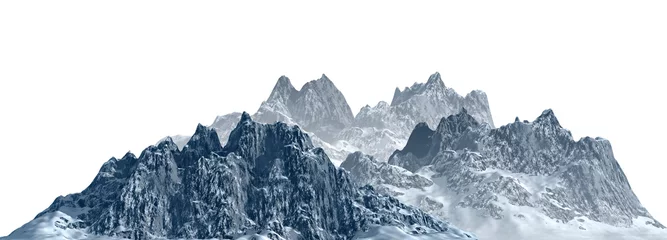 Fotobehang Besneeuwde bergen isoleren op witte achtergrond 3d illustration © elenaed