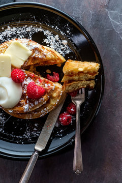 Belgian Waffles Syrup Raspberries