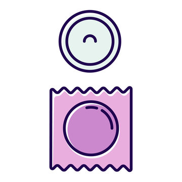 Condom purple color icon. Safe sex. Male preservative, female contraception. Birth control option. Protection for sexually transmitted infection. Pregnancy prevention. Isolated vector illustration