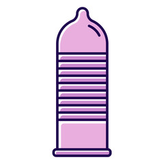 Ribbed condom purple color icon. Female, male contraceptive for safe sex. Protected intimate intercourse. Preservative method. Pregnancy prevention, birth control option. Isolated vector illustration