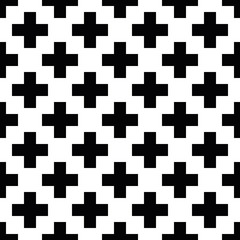 Abstract seamless pattern background. Mosaic of black geometric crosses with white outline. Vector illustration