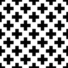 Gardinen Abstrakter nahtloser Musterhintergrund. Mosaik aus schwarzen geometrischen Kreuzen mit weißem Umriss. Vektor-Illustration © pyty