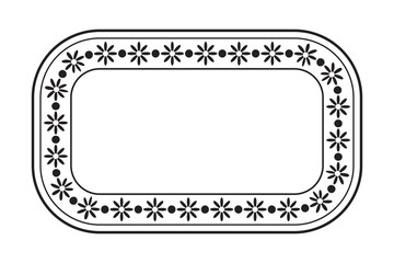 Empty blank vintage frame, romantic old style text box, floral border frame, black isolated on white background, vector illustration.