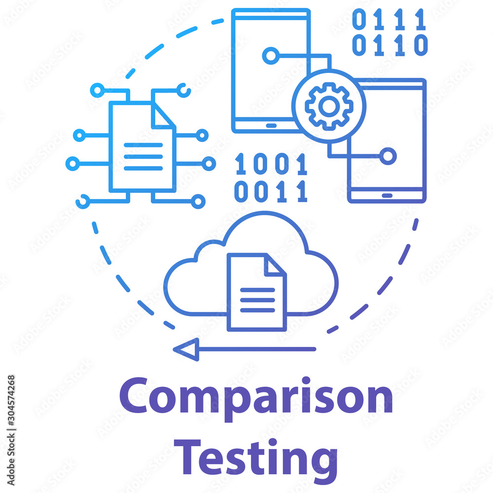 Aufkleber comparison testing concept icon. software development stage idea thin line illustration. verify weak