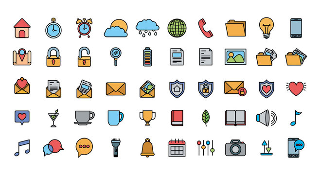 User interface and social media fill icon set design