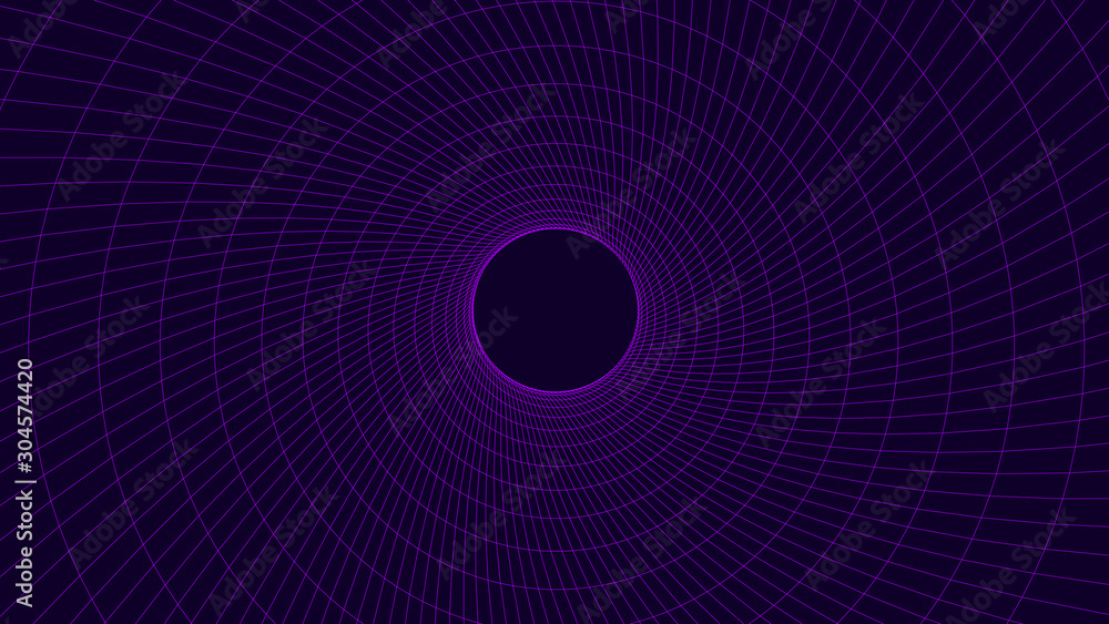 Poster wireframe abstract tunnel. 3d vector wormhole with a mesh structure.