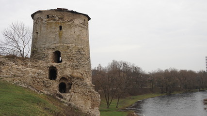 Temples of the Pskov architectural school..The complex of fortifications of Okolny city,.The rattle tower.