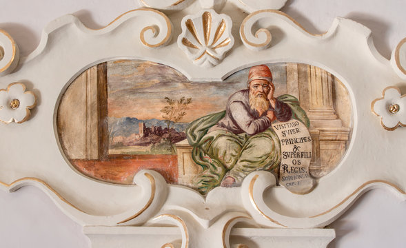TAORMINA, ITALY - APRIL 9, 2018: The fresco of prophet Zephaniah church Chiesa di San Guseppe.