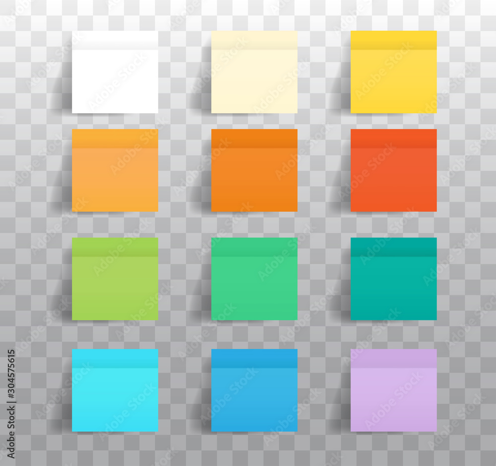 Aufkleber post note stickers mock up isolated on transparent background. set of realistic color paper bookmark