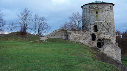 Temples of the Pskov architectural school..The complex of fortifications of Okolny city,.The rattle tower.