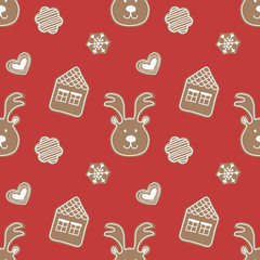 Seamless pattern of various gingerbread designs with festive Christmas theme. Perfect for gift wrapping paper, wallpaper, banner, Xmas card, tag, online media and other purposes.