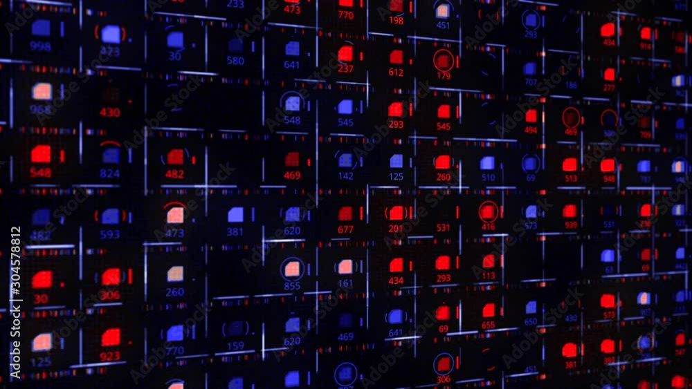 Poster digital abstraction with seamless animation flickering digits of business, finance, technology or ma
