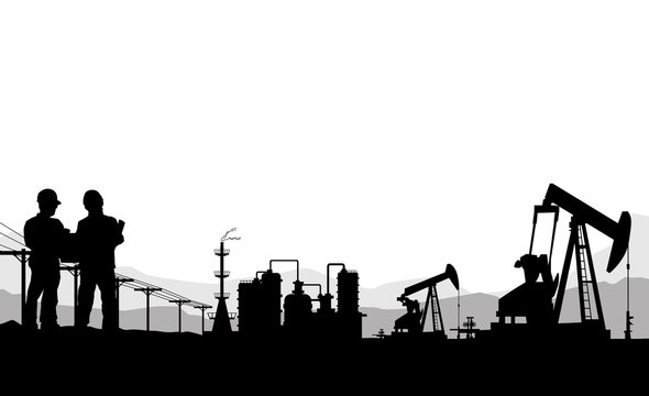 Oil rig industry silhouettes background,Vector illustration.