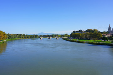 View of the landmark Pont d'Avignon bridge in Avignon, France