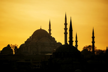 Istanbul and sunset view on Suleymaniye mosque, Turkey