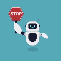 Flat Robot Hold Stop Sign Illustration Mascot Vector