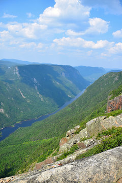 Above view (looking north) of the valley floor at the top of the Acrople des Draveurs trail at the Hautes-Gorges-de-la-Rivi&egrave;re-Malbaie National Park (SEPAQ), Charlevoix Region, Quebec, Canada