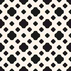Fototapeta premium Vector monochrome seamless pattern with floral shapes, rounded crosses, dots