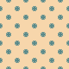 Vector geometric seamless pattern with flower shapes, crosses. Tan and teal