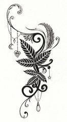 Art Fancy Nature leaf Tattoo. Hand drawing on paper.