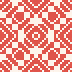 Vector geometric traditional folk ornament. Red and white seamless pattern