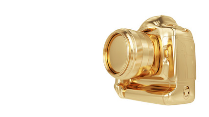 Golden Photo camera isolated on white. 3d rendering