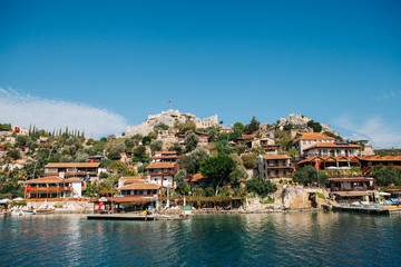 Fototapeta na wymiar Kalekoy view in Kekova Gulf. Kekova is populer tourist destination in Turkey.