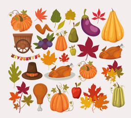 Happy thanksgiving day icon set vector design