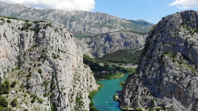 Aerial drone shot of the Cetina river and the canyon near the town of Omiš, Croatia. Shot with the DJI Mavic.