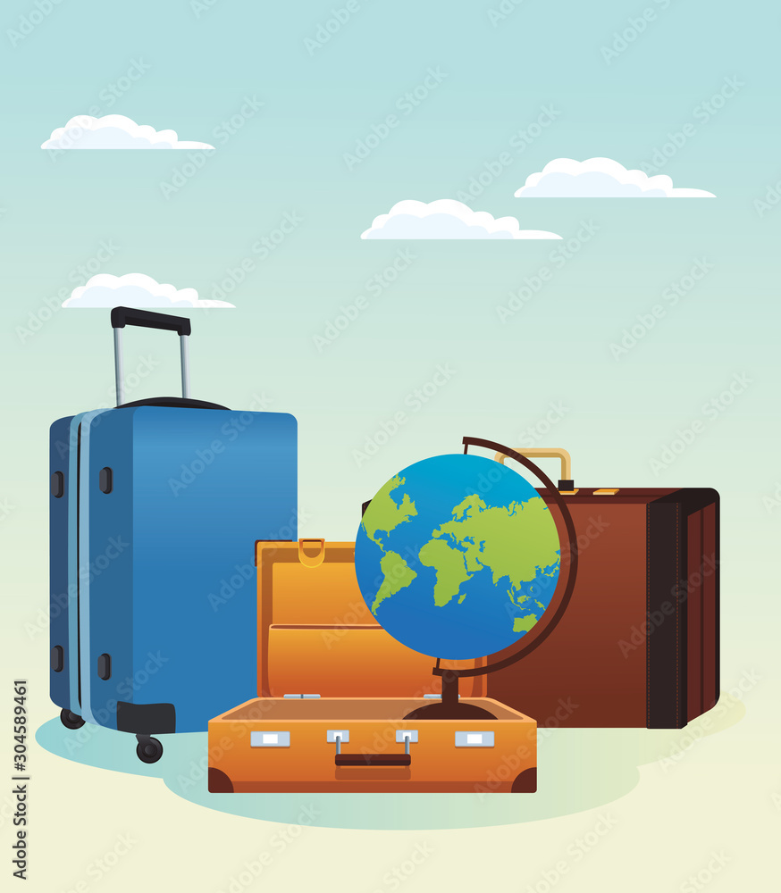 Canvas Prints travel suitcases and globe icon