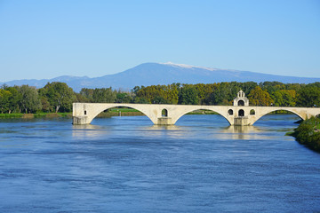 View of the landmark Pont d'Avignon bridge in Avignon, France