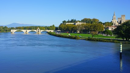 View of the landmark Pont d'Avignon bridge in Avignon, France