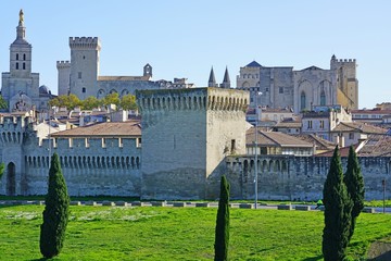 View of the ramparts around the historic medieval city of Avignon, Vaucluse, Provence, France, once...
