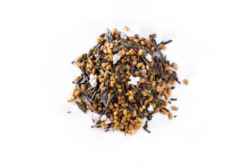 A group of Genmaicha, brown rice tea, on white background