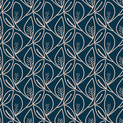 seamless floral tile in ink blue and light peach colors. modern design for textile, fabric, background, wallpaper, backdrop and creative surfaces. 