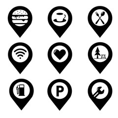 Pin Location with Set of symbols for urban areas vector 