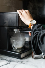 women making espresso watch hand cute