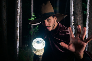 Halloween cosplay with a wooden magic staff