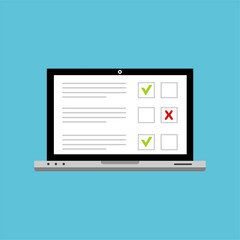 Checkboxes on laptop screen. Checkboxes and checkmark. Modern concept for web banners, web sites, infographics. Creative flat design vector illustration