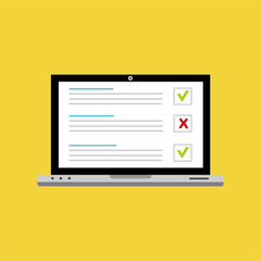 Checkboxes on laptop screen. Checkboxes and checkmark. Modern concept for web banners, web sites, infographics. Creative flat design vector illustration