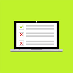 Checkboxes on laptop screen. Checkboxes and checkmark. Modern concept for web banners, web sites, infographics. Creative flat design vector illustration