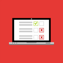 Checkboxes on laptop screen. Checkboxes and checkmark. Modern concept for web banners, web sites, infographics. Creative flat design vector illustration