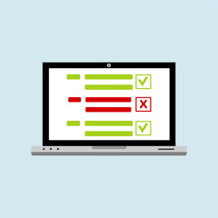 Checkboxes on laptop screen. Checkboxes and checkmark. Modern concept for web banners, web sites, infographics. Creative flat design vector illustration