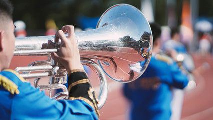 Young student Musician playing the Euphonium with Music practice of Band, Musical concept